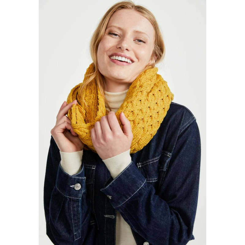100% Merino Wool Snood Scarf With Four Wooden Buttons Design  Yellow Colour
